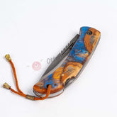 Epoxy Moire Handle Folding Knife and Leather Sheath (1)